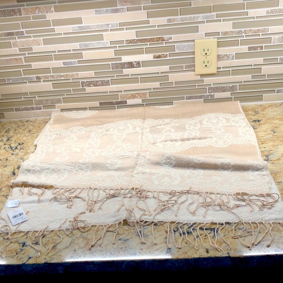 Beige and Cream Floral Scarf - Picture 3 of 5